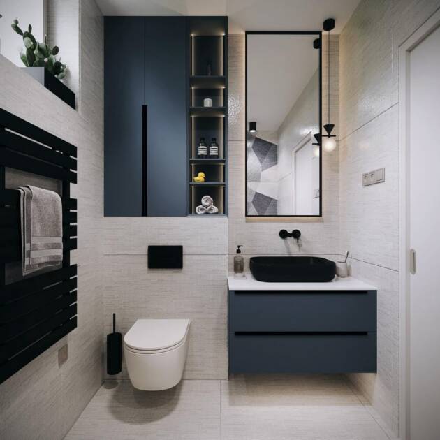 Navy Blue Frameless Vanity