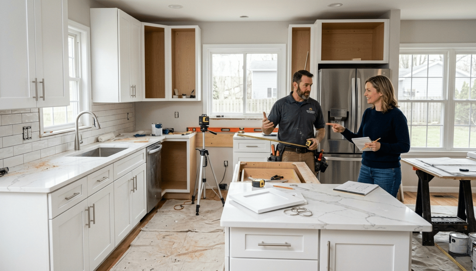 U.S. kitchen renovation project featuring modern shaker cabinets during a residential remodeling upgrade in 2024