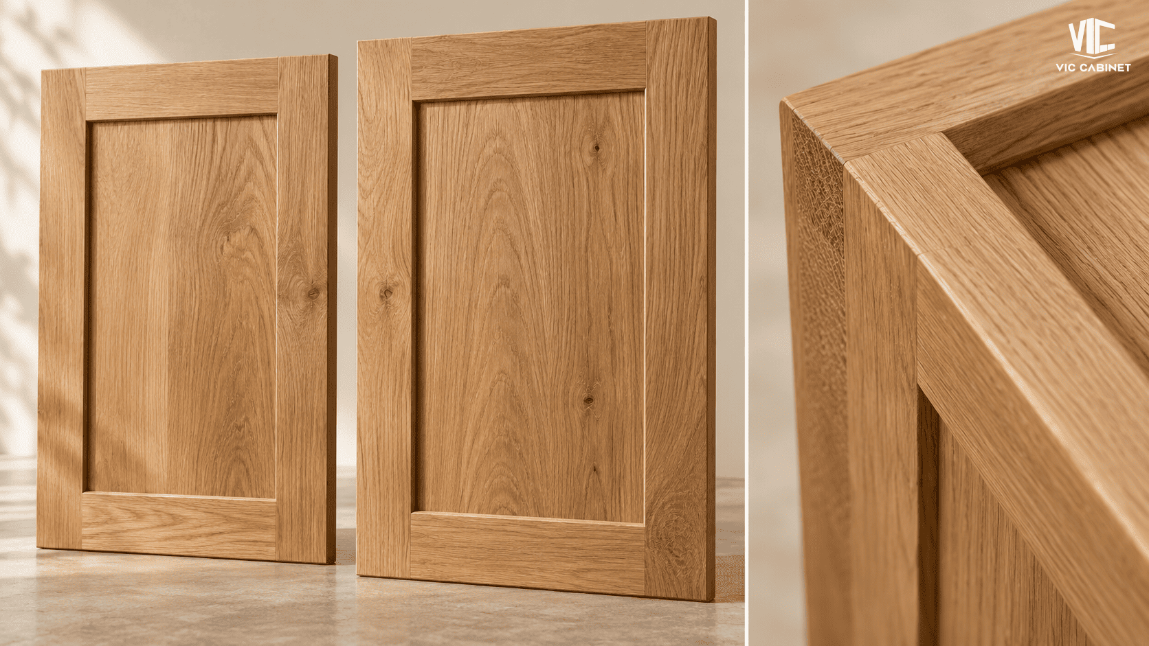 Solid wood RTA cabinet doors with natural oak grain