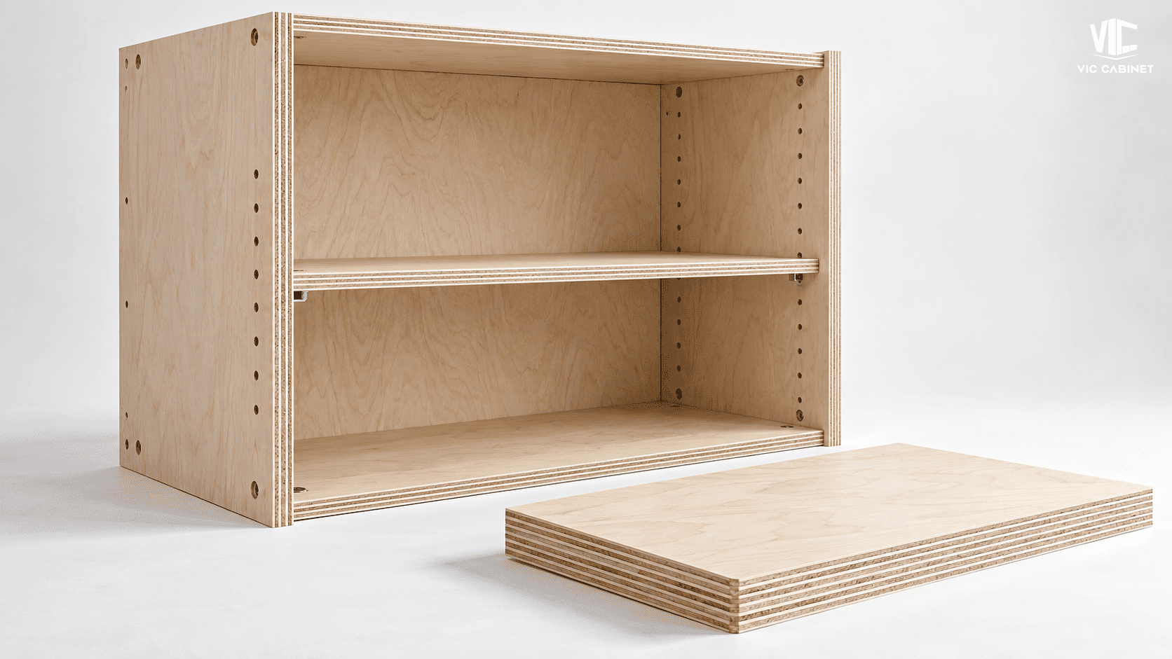 Plywood RTA cabinet box with visible layered wood construction