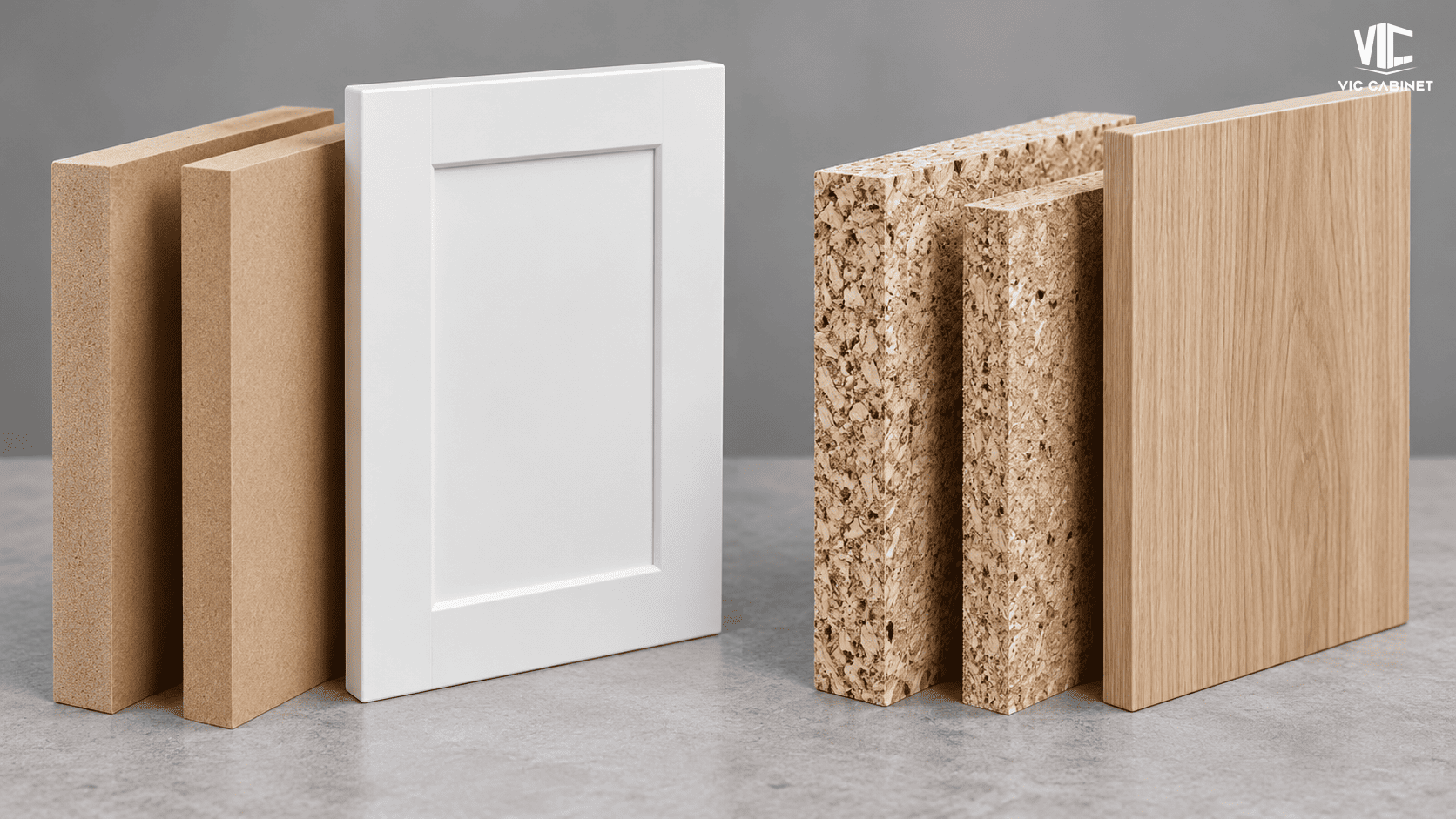 MDF and particleboard samples for RTA kitchen cabinets
